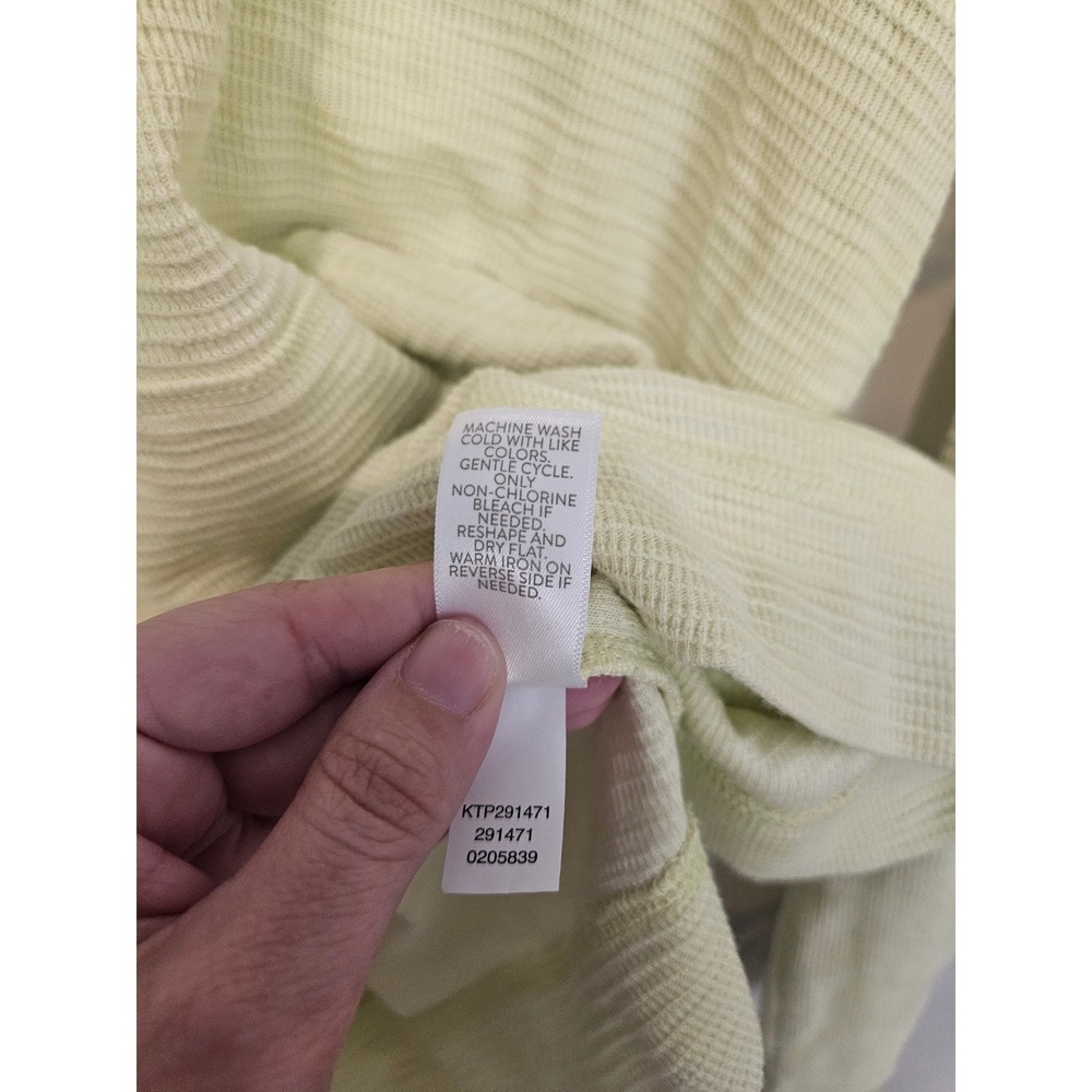 J. Jill Womens M Pale Yellow Waffle Knit Cotton Long Sleeve Hoodie Pullover Top - Picture 6 of 9